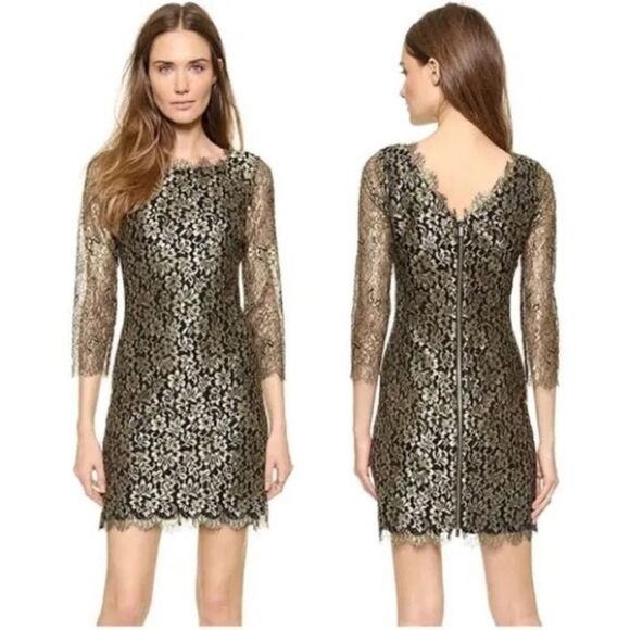 Diane Von Furstenberg Gold Zarita Stretch Lace Shift Dress 6 - Picture 1 of 14